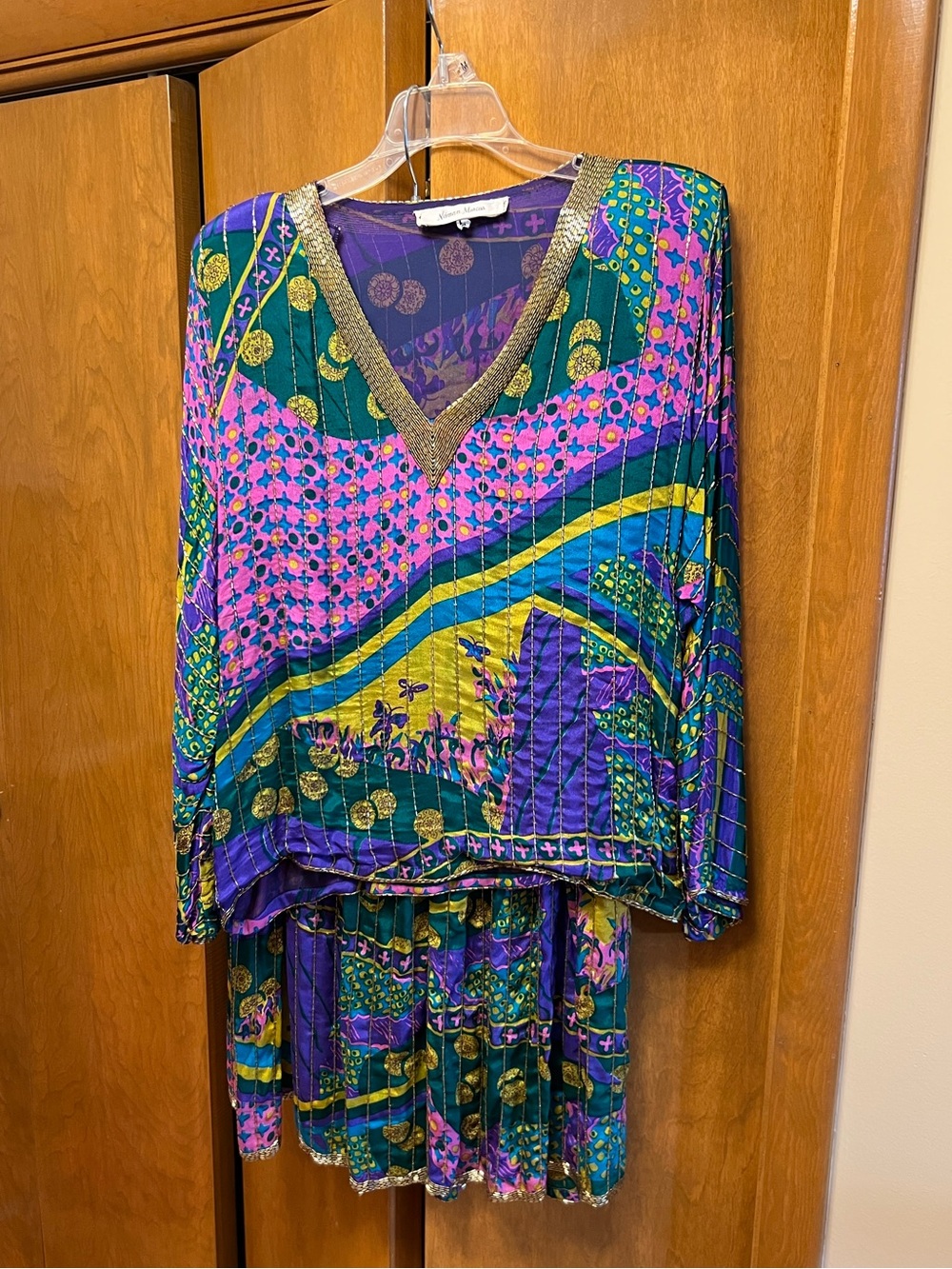 Beautiful Judith Ann Creations Jewel Tone Beaded Silk Top and Maxi Skirt